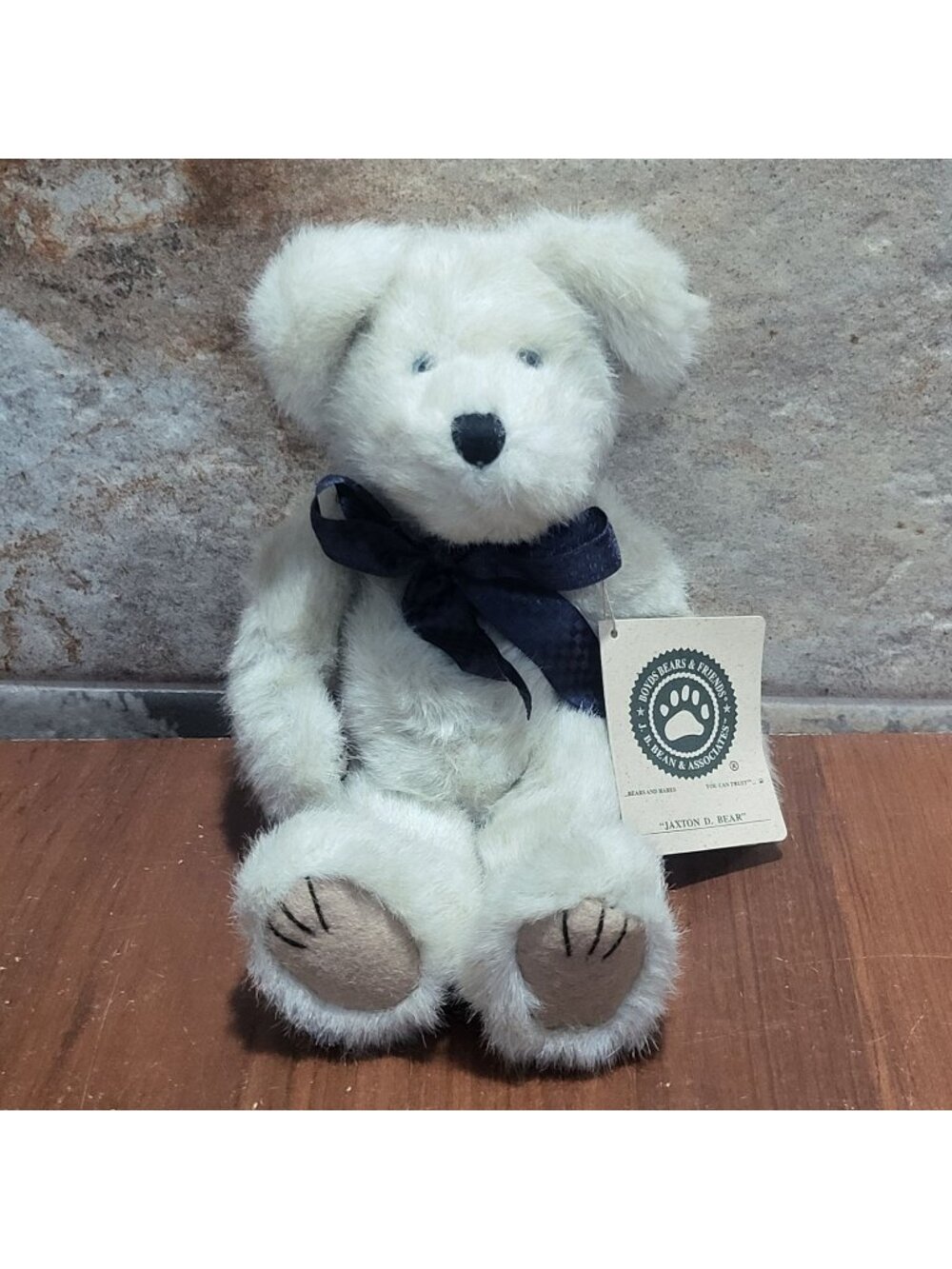 Vintage Boyds Bears Jaxton D Bear White Plush Teddy Blue Bow 10 Inch Retired